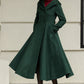 Green Hooded Wool Coat – Handmade Long Fit and Flare Double-Breasted Winter Overcoat for Women 6537