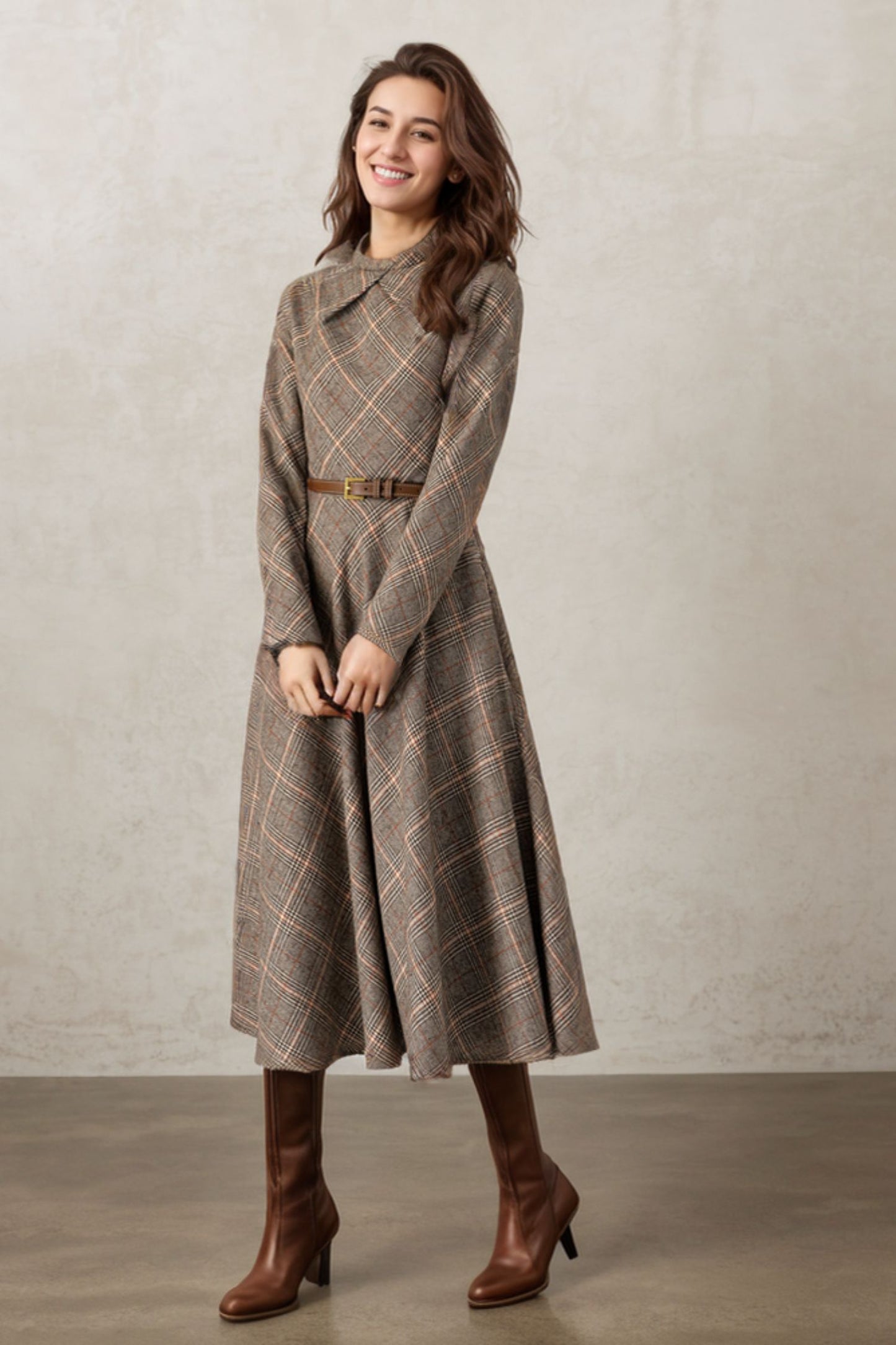 Vintage Inspired Plaid Wool Dress 5265