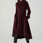 Burgundy Midi Asymmetrical Winter Wool coat 4603
