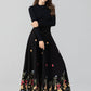 Black Maxi Embroidered Wool Skirt 5270