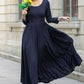 Navy Blue Maxi Linen Dress 5683