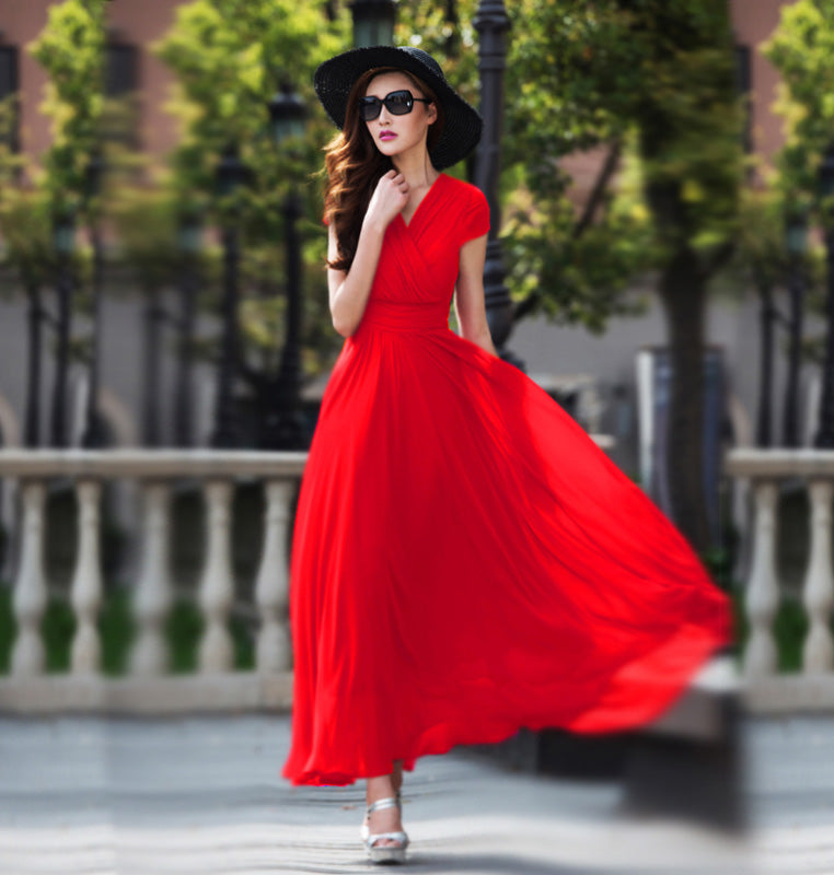 Chiffon Empire Waist Maxi Dress Summer Party Gown 2618 Purple / M Chiffon Empire Waist Maxi Dress Summer Party Gown 2618 Purple / M