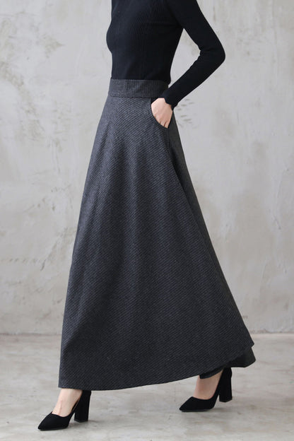 Plaid Wool Maxi Skirt - Vintage Inspired Flared Ankle-Length 3120