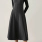 Sleeveless long gray wool dress women 6363