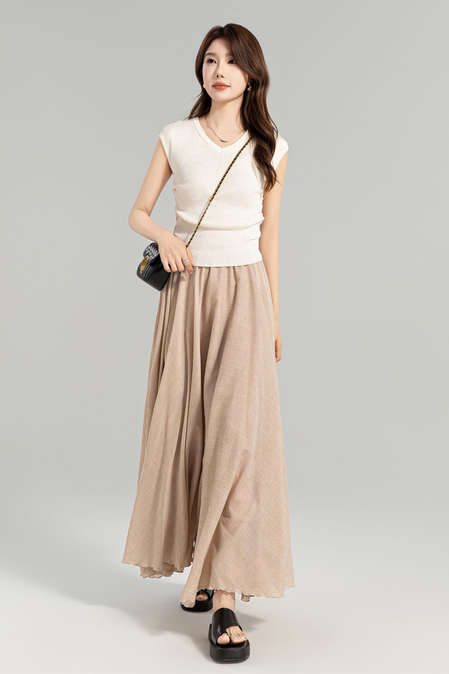 Flowy Long Boho Maxi Linen Skirt 4959