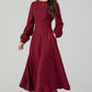 Burgundy swing winter wool dress for women 4550