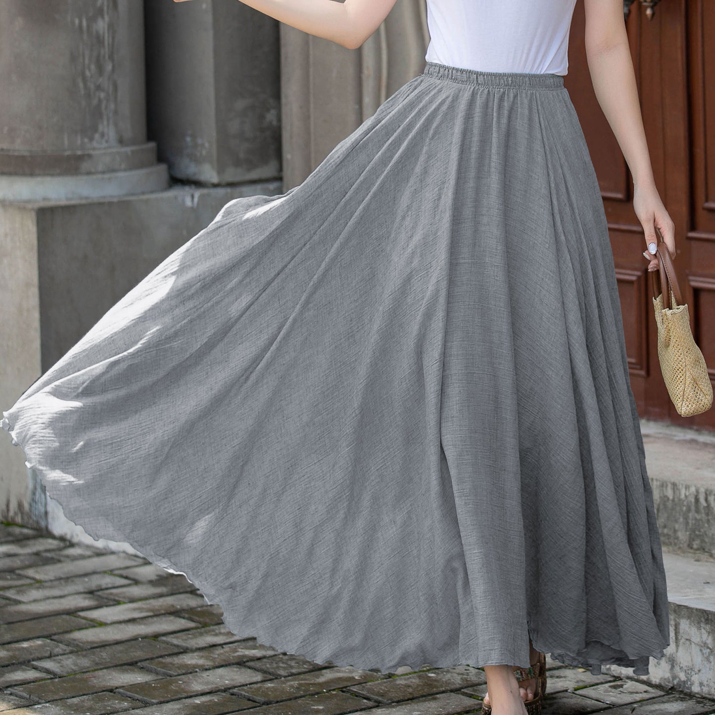 Grey Women Swing long Maxi Skirt 5788