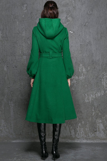 Maxi swing wool coat in Green 1347