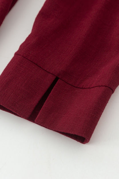 Burgundy Linen Maxi Dress - High Waisted, Flowing Silhouette 4924