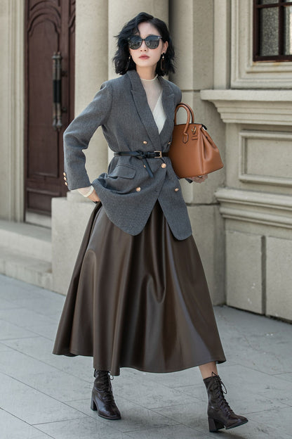 Charcoal Gray Wool Blazer – Vintage Double Breasted Winter Jacket coat with Pockets  5321