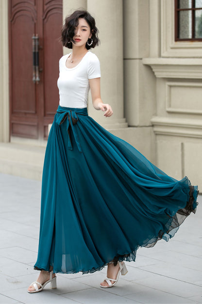 Reversible Chiffon Maxi Skirt – Two-Tone Swing Circle Skirt for Summer 5171