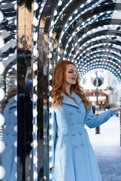 Blue Wool Coat - Vintage Fit and Flare Silhouette 3224