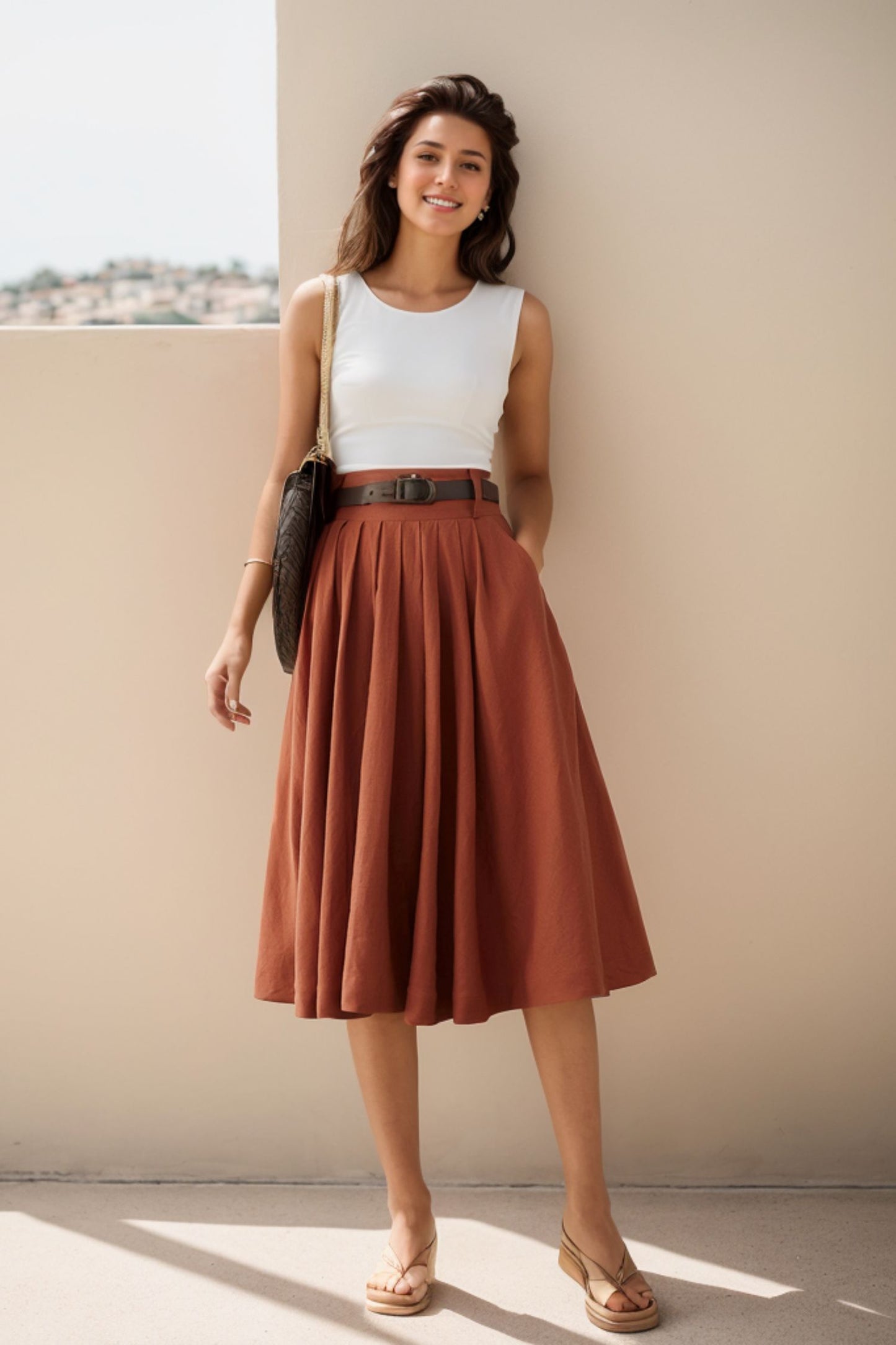 Linen Full Circle Skirt with Pockets 4976