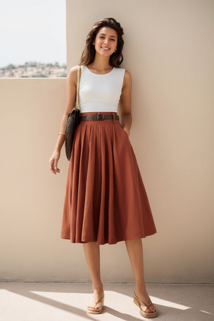 Linen Full Circle Skirt with Pockets 4976