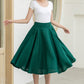 Classic Dark Green Linen Midi Skirt – High-Waisted A-Line Flare – 5834