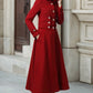 Womens Long Red Wool Coat with Hood 1107#