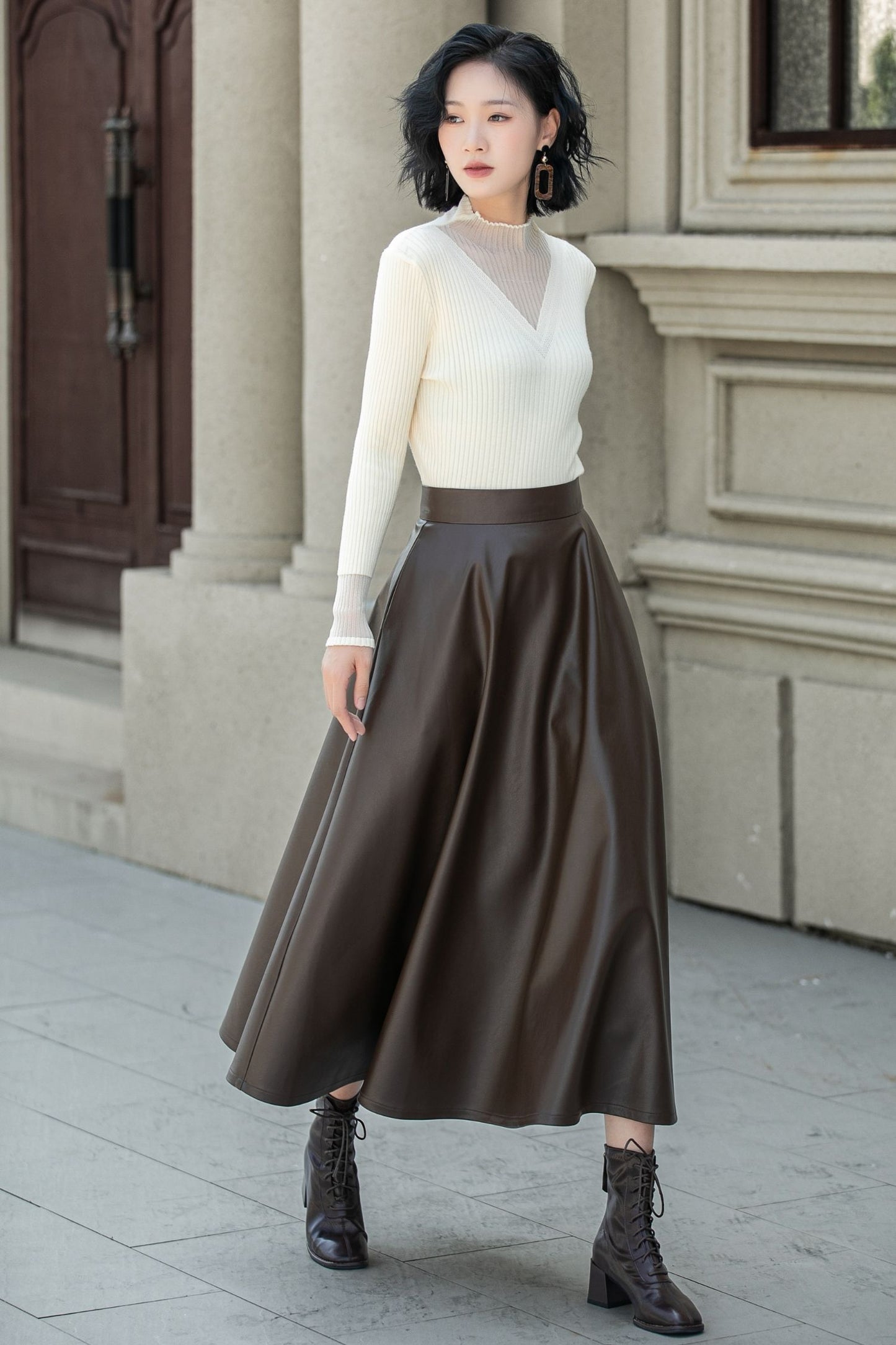 Brown classic faux leather skirt 5312