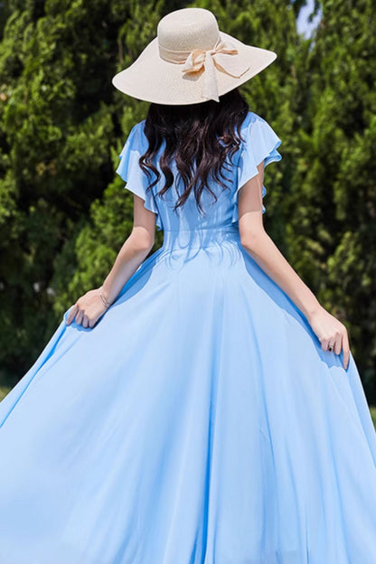 Blue maxi prom summer swing chiffon dress 5083
