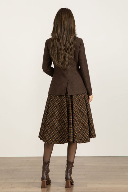 Vintage Wool Blend Short Coat – Handmade Brown Tailored Jacket | Xiaolizi 5566