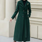 Green long wool trench coat women 5350