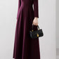 Dark purple maxi long wool dress women 5537