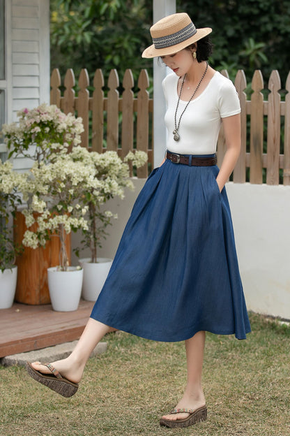 Xiaolizi Tencel Denim Midi Skirt – Vintage High Waist A-Line 6697 Size XS #CK2600181