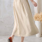 Khaki Long Cotton Linen Midi Skirt 2773