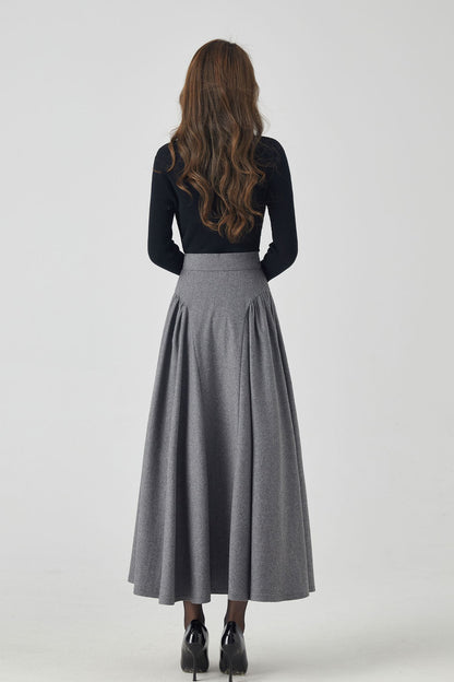Button down gray maxi wool skirt 4526