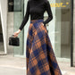 Women Winter long Plaid Wool skirt 2835