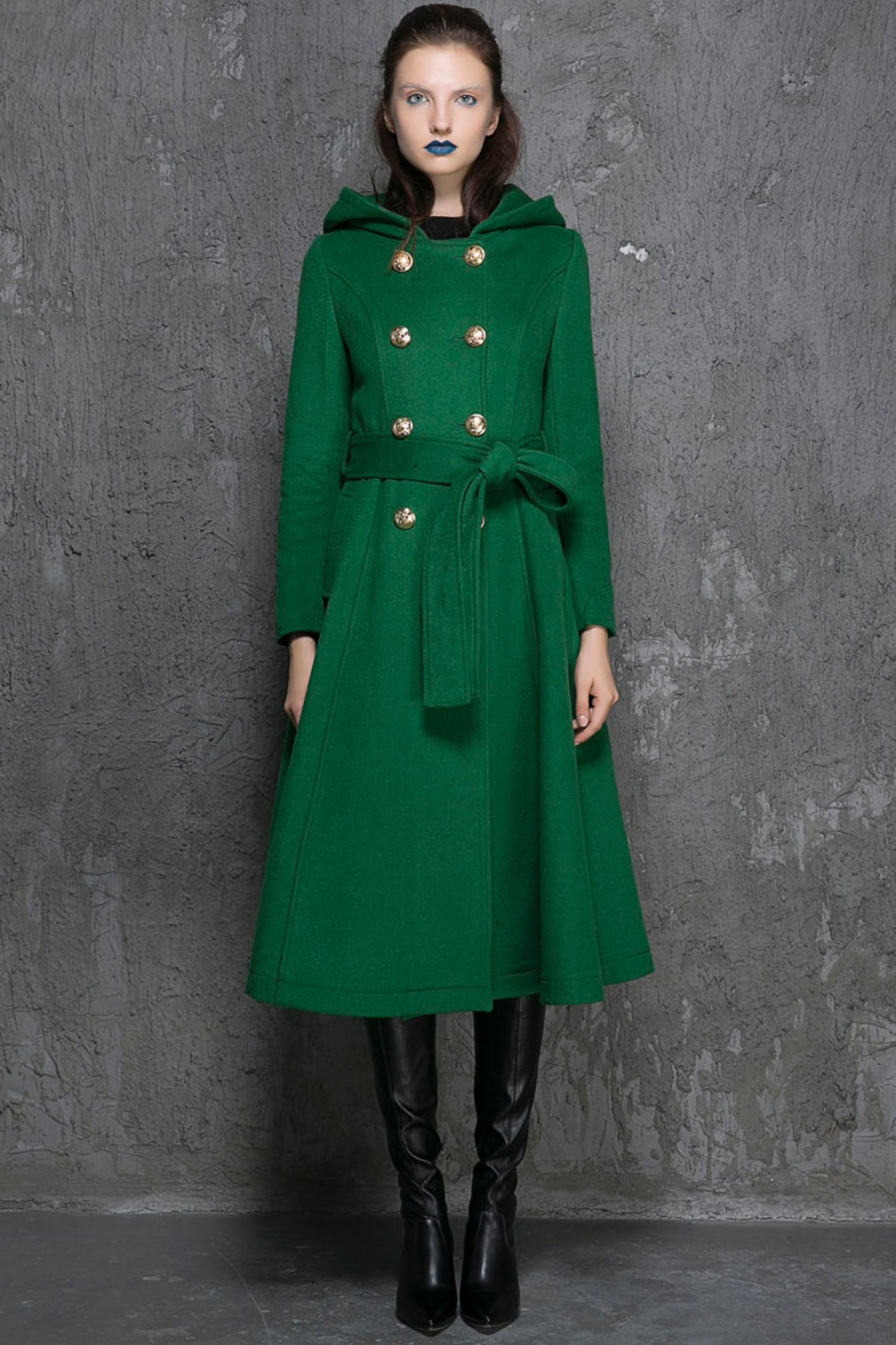 winter long wool coat with hood for women 1346#