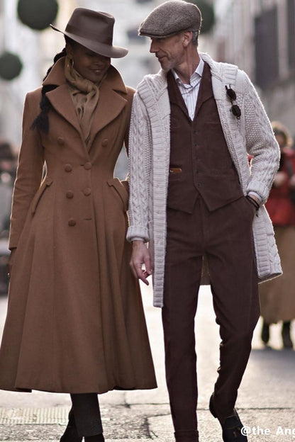Vintage Camel Wool Coat – Handmade Long Winter Overcoat for Women 2405