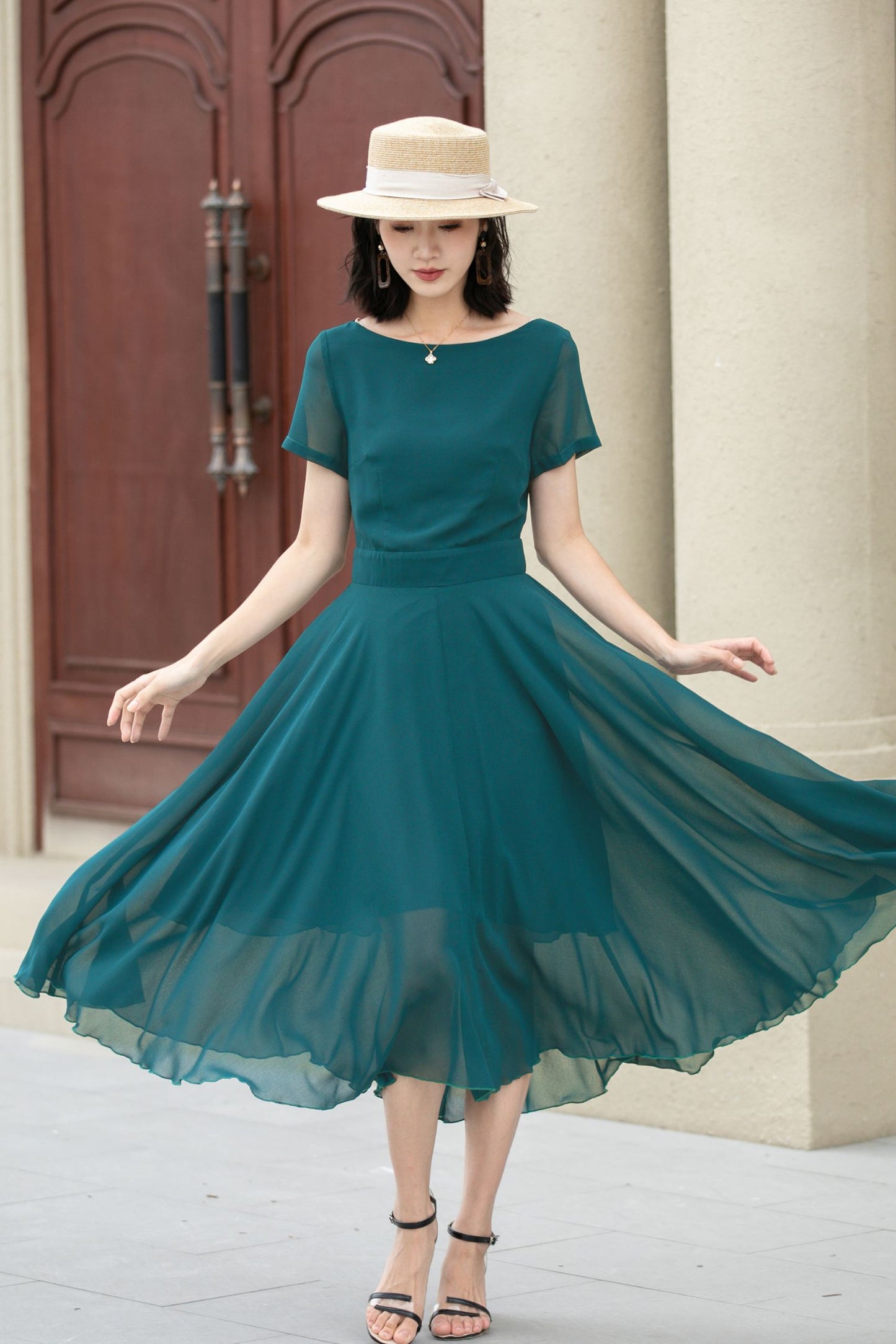 Midi fit and flare summer swing chiffon dress 6104