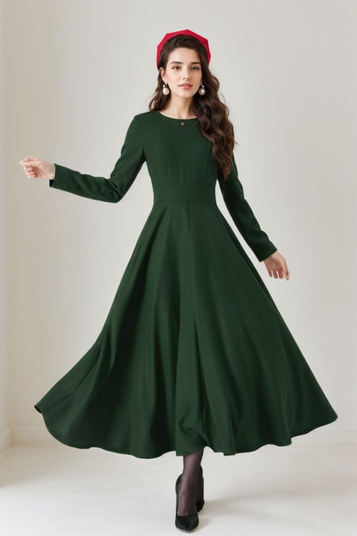 Long sleeves maxi wool dress women 5231