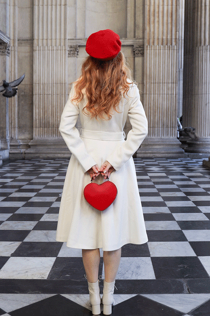 White Wool Swing Coat - Single-Breasted with Self-Tie Belt 4734