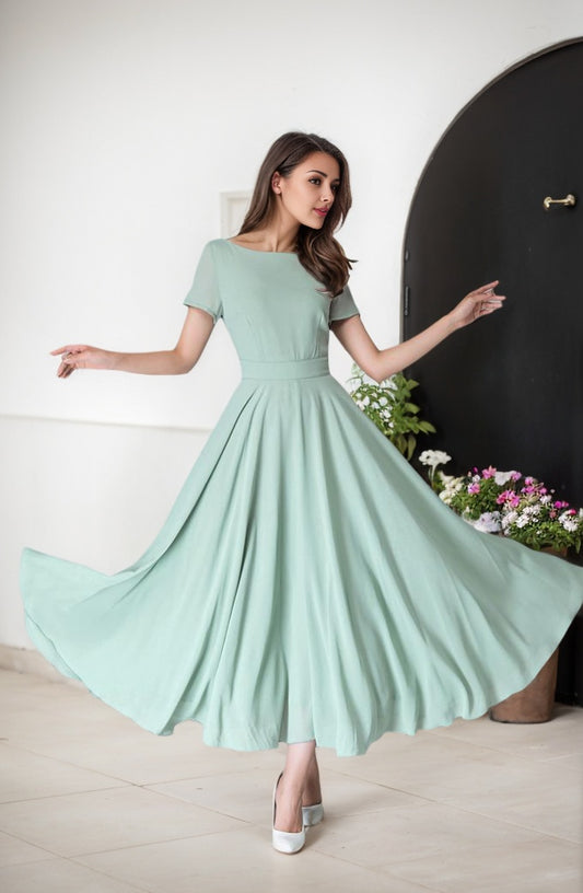 Bohemian Swing Chiffon summer prom dress 5964