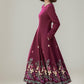 Embroidered burgundy fit and flare wool dress 5307