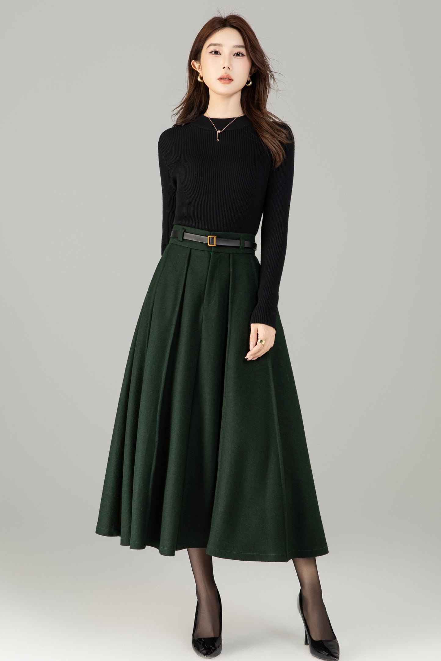 Vintage Handmade Wool Maxi Skirt – A-Line Winter Elegance | Xiaolizi 6497