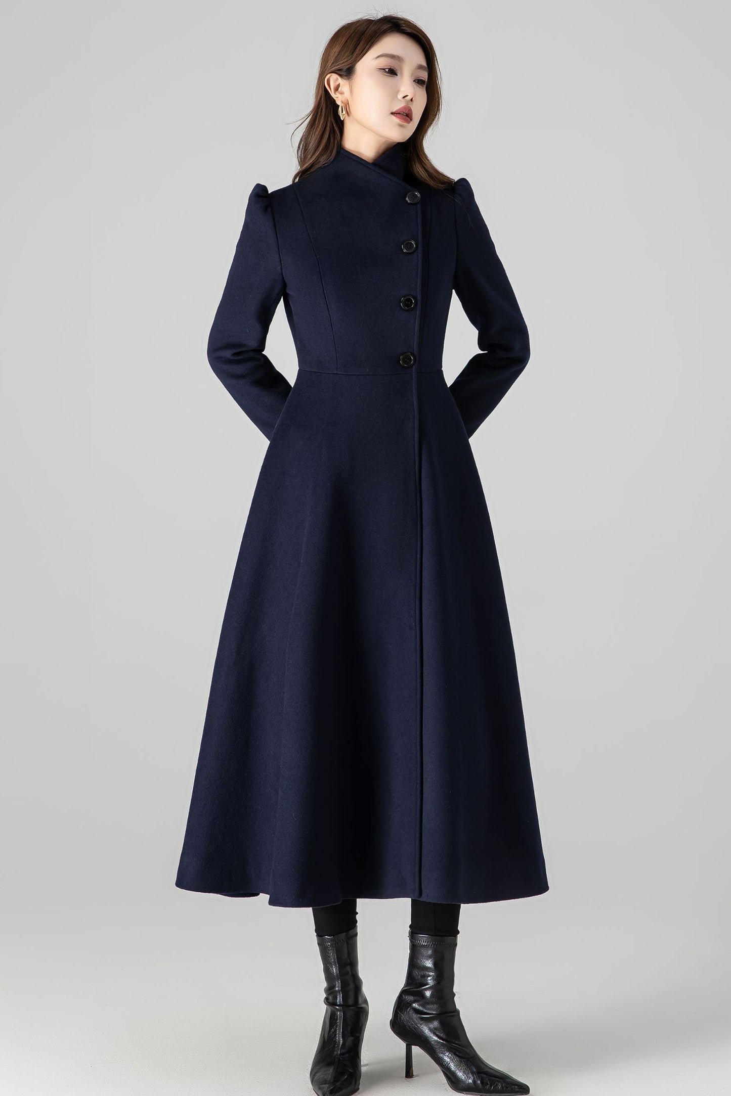 Dark blue A-Line Wool Coat 4506