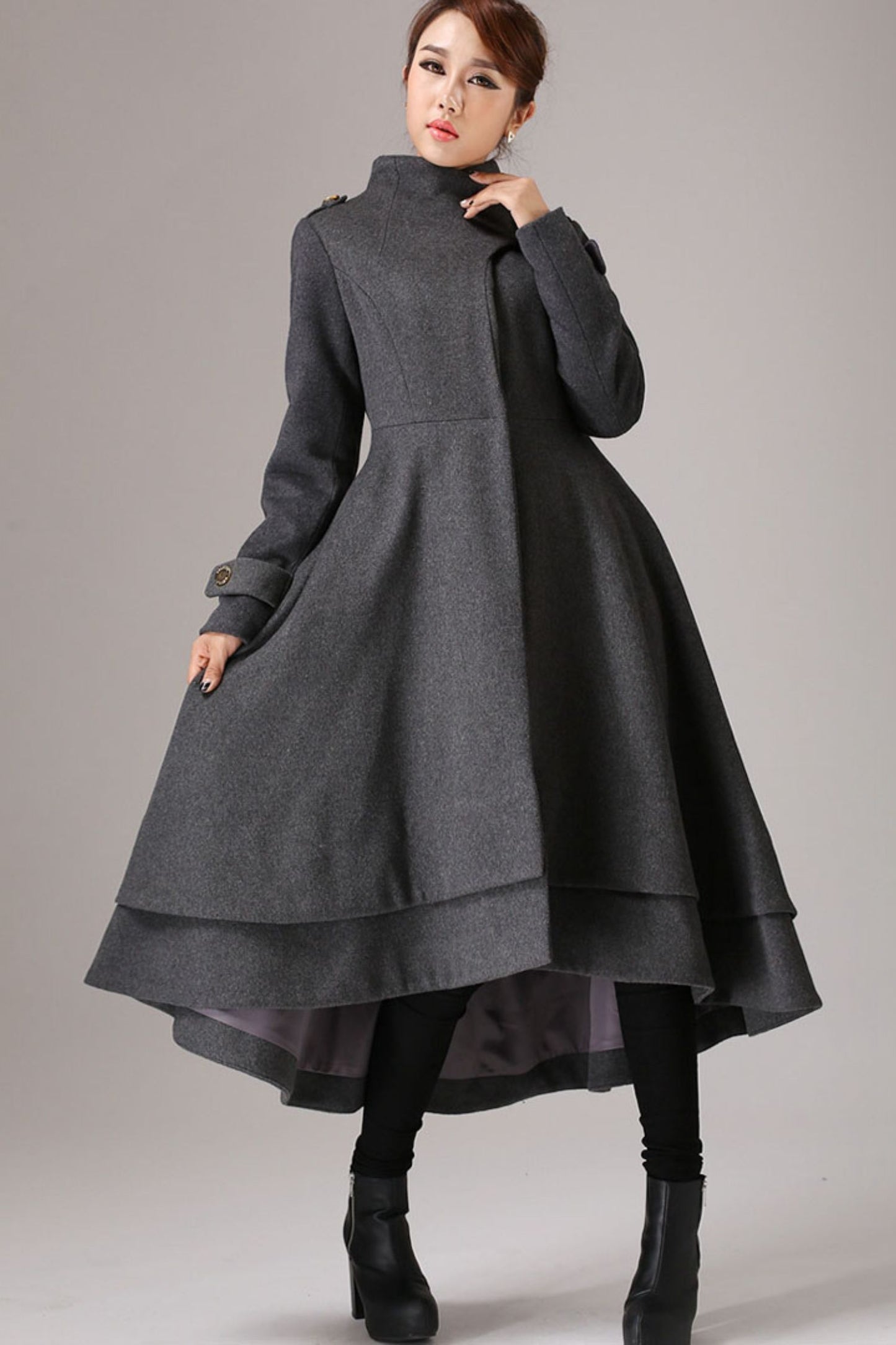 vintage inspired swing maxi dress coat with layered hem line 0761#