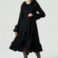 long black ruffled wool coat for women 1970#