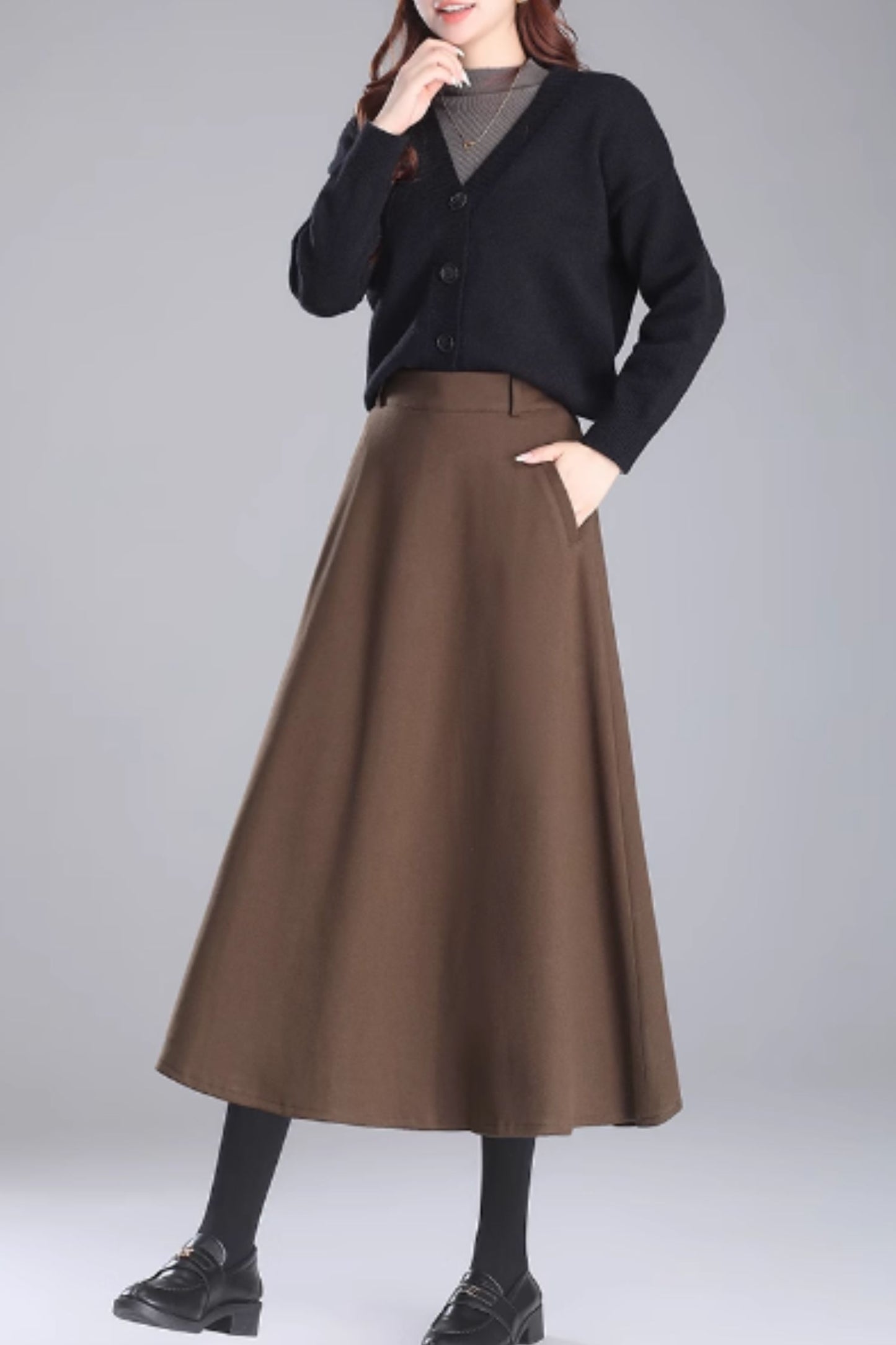 Midi winter wool skirt with pockets 5469