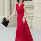 Burgundy sleeves summer prom chiffon dress 5173