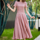 Summer womens Pink Linen Midi swing dress 5824