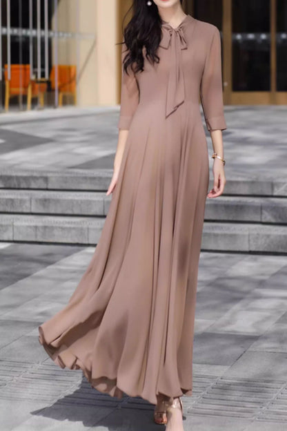 Brown elegant long summer chiffon dress 5075