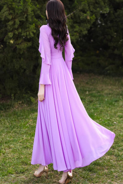 Prom summer purple maxi wedding chiffon dress 5072