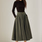 Army green swing winter wool skirt 5249