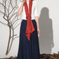 Dark blue linen skirt maxi women skirt 1156