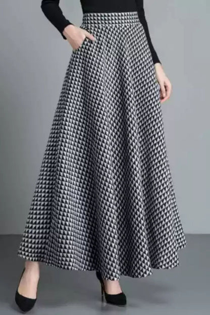 A line maxi plaid long wool skirt 6198