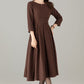 Vintage Wool Blend Midi Dress – Handmade Fit and Flare Winter Dress with Pockets | Xiaolizi 6495