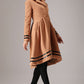 Handmade Camel Wool Blend Coat – Vintage Drop Hem Winter Overcoat with Black Trim | Xiaolizi 0757